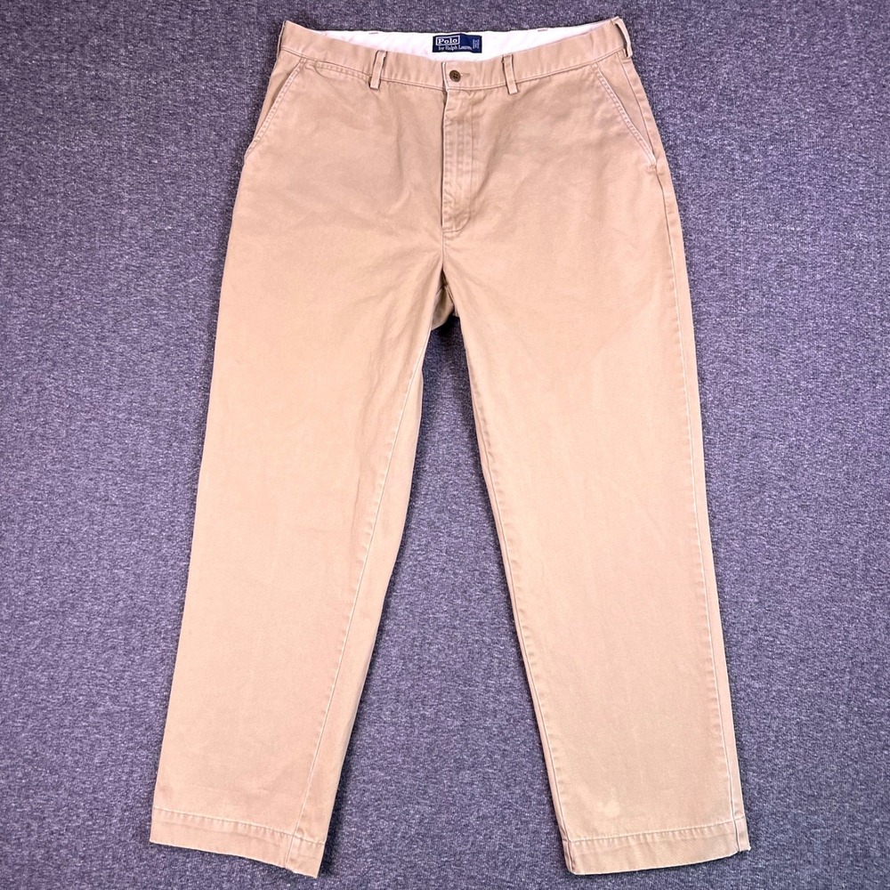 VTG Polo Ralph Lauren Mens 36x30 Chino Pants Flat Khaki Straight Fit34.5x29.5